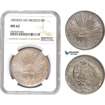 AD154, Mexico, 8 Reales 1893 Do ND, Durango, Silver, NGC MS62