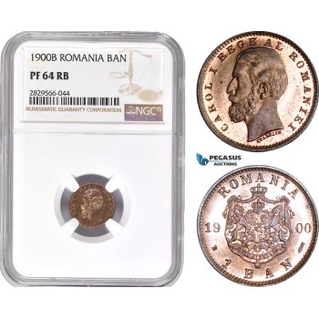 AD162-R, Romania, Carol I, 1 Ban 1900-B, Bucharest, NGC PF64RB, Pop 2/1