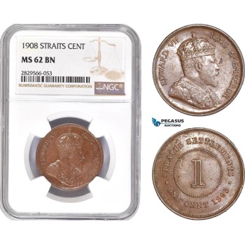 AD170-R, Straits Settlements, Edward VII, 1 Cent 1908, NGC MS62BN