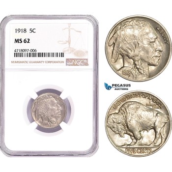 AD178-R, United States, Buffalo Nickel (5C) 1918, Philadelphia, NGC MS62