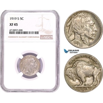 AD179-R, United States, Buffalo Nickel (5C) 1919-S, San Francisco, NGC XF45