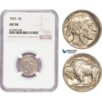 AD180-R, United States, Buffalo Nickel (5C) 1923, Philadelphia, NGC AU58