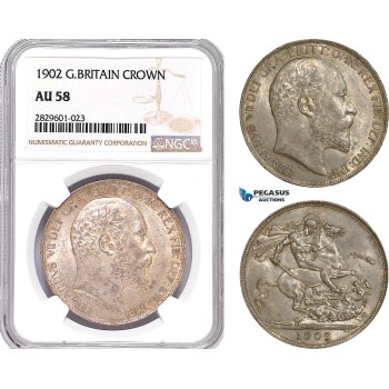 AD212, Great Britain, Edward VII, Crown 1902, Silver, NGC AU58