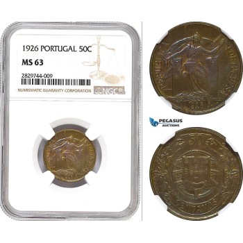 AD224, Portugal, 50 Centavos 1926, NGC MS63