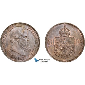 AD251, Brazil, Pedro II, 40 Reis 1873, Cleaned UNC