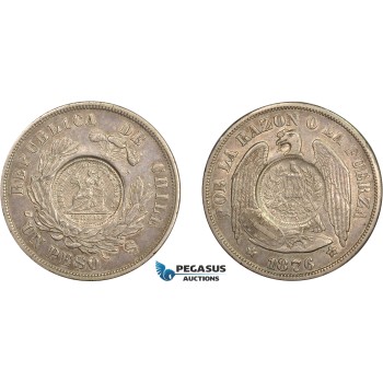 AD272, Guatemala, 1/2 real counterstamp of 1894 on a Chile, 1 Peso, 1876, Toned AU