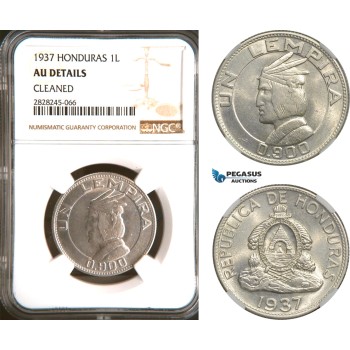 AD273, Honduras, 1 Lempira 1937, Silver, NGC AU Details
