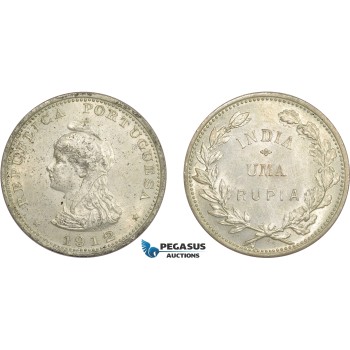 AD274, India (Portuguese) 1 Rupia 1912/1, Silver, Lustrous UNC