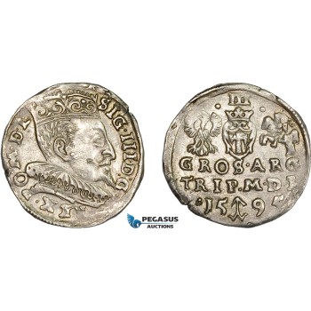 AD280, Lithuania, Sigismund III. of Poland, Trojak (3 Groschen 1595, Vilnius, Silver (2.47g) AU