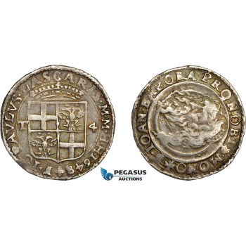 AD281, Malta, Jean-Paul Lascaris, 4 Tari 1648, Silver (10.32g) RS 21, Toned XF