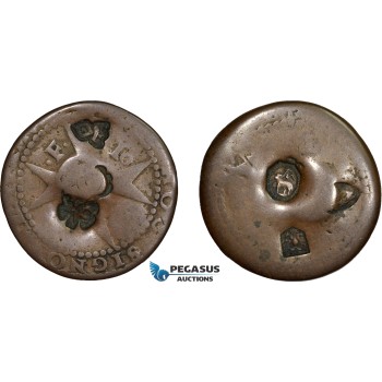 AD282, Malta, Emmanuel de Rohan, Æ 4 Tari ND, 6 countermarks on worn Maltese host coin