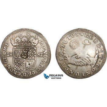 AD285, Netherlands, Groningen, 28 Stuiver 1681, Silver (18.37g) countermarked GO, XF