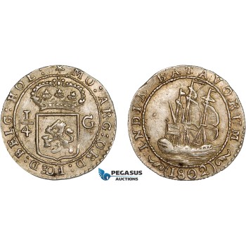 AD286, Netherlands, Batavian Rep. 1/4 Gulden 1802, Silver, Lustrous AU AD286, Netherlands, Batavian Rep. 1/4 Gulden 1802, Silver, Lustrous AU