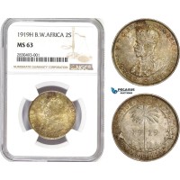 AD324, British West Africa, George V, 2 Shillings 1919, Silver, NGC MS63, Pop 2/0