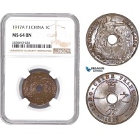 AD346, French Indo-China, 1 Centime 1917-A, Paris, NGC MS64BN