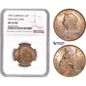 AD352, Great Britain, Victoria, 1/2 Penny 1897 High sea level NGC MS65RB