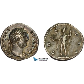 AD379, Roman Empire, Hadrian (117-138 AD) AR Denarius (3.08g) Rome, 124-128 AD, Roma holding Victory, Toned VF