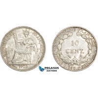 AD384, French Indo-China, 10 Centimes 1903-A, Paris, Silver, Cleaned AU AD384, French Indo-China, 10 Centimes 1903-A, Paris, Silver, Cleaned AU