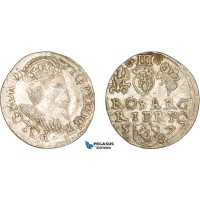 AD386, Poland, Sigismund III, 3 Groschen (Trojak) 1597, Silver (2.16g) Abnormal coinage, Rare! XF