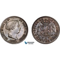 AD401, Spain, Isabella II, 5 Centesimos 1855, Segovia, Cleaned AU-UNC AD401, Spain, Isabella II, 5 Centesimos 1855, Segovia, Cleaned AU-UNC