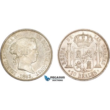 AD403, Spain, Isabella II, 10 Reales 1863, Silver, Cleaned UNC