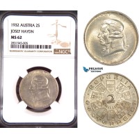 AD416, Austria, 2 Shilling 1932 "Josef Haydn" Vienna, Silver, NGC MS62