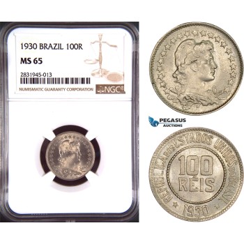 AD423, Brazil, 100 Reis 1930, NGC MS65, Pop 1/1