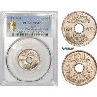 AD436, Egypt, Occupation Coinage, 5 Milliemes AH1335/1917-H, Heaton, PCGS MS65