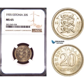 AD439, Estonia, 20 Senti 1935, NGC MS65