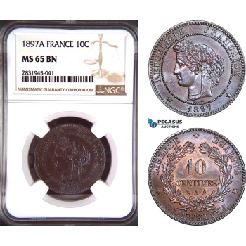 AD451, France, Third Republic, 10 Centimes 1897-A, Paris, NGC MS65BN