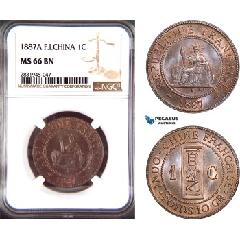 AD457, French Indo-China, 1 Centime 1887-A, Paris, NGC MS66BN, Pop 1/0