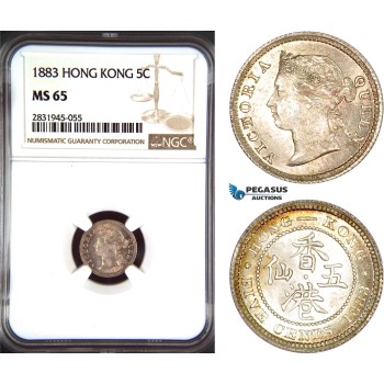 AD465, Hong Kong, Victoria, 5 Cents 1883, Silver, NGC MS65