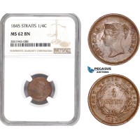 AD491, Straits Settlements, Victoria, 1/4 Cent 1845, NGC MS62BN