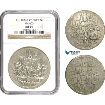 AD505, Ottoman Empire, Turkey, Abdülhamid I, 2 Zolota AH1187/13, Islambul (Istanbul) NGC MS64