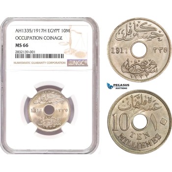 AD553, Egypt, Occupation Coinage, 10 Milliemes AH1335/1917-H, Heaton, NGC MS66