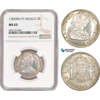 AD557, Mexico, Charles IV, 2 Reales 1782 Mo FF, Mexico City, Silver, NGC MS63