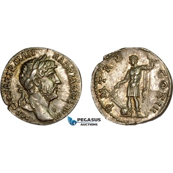 AD563, Roman Empire, Hadrian (117-138 AD) AR Denarius (3.43g) Rome, 119-122 AD, Hadrian, in military dress, aUNC, Patina!
