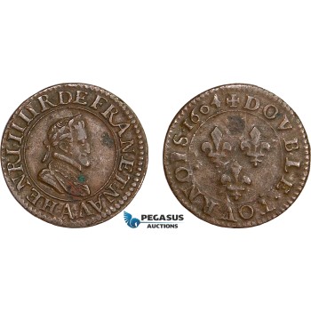 AD571, France, Henri IV, Double Tournois 1604, Paris, XF (Verdegris spots)