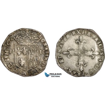 AD572, France, Henri IV, 1/4 Ecu de Navarre 1604, Saint Palais, Silver (9.33g) Dup. 1238, Light corrosion, VF