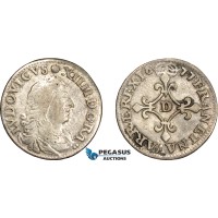 AD576, France, Louis IV, 4 Sols 1677-D, Vimy-en-Lyonnais, Silver (1.59g) aVF