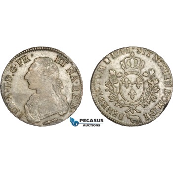 AD592, France, Louis XVI, Ecu 1781 (Cow) Pau, Silver (29.14g) VF