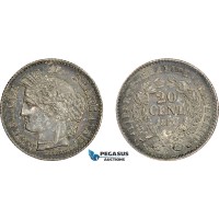 AD610, France, Second Republic, 20 Centimes 1850-A, Paris, Silver, Toned AU