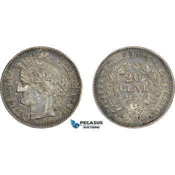 AD610, France, Second Republic, 20 Centimes 1850-A, Paris, Silver, Toned AU