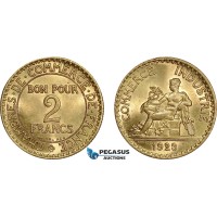 AD617, France, Third Republic, 2 Francs 1923, Paris, Lustrous UNC