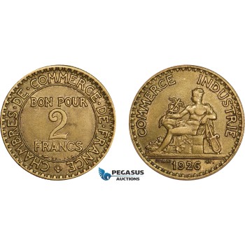 AD618, France, Third Republic, 2 Francs 1926, Paris, Lustrous AU