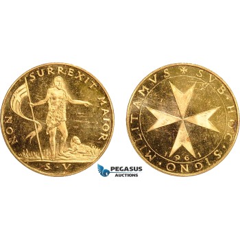 AD626, Malta, Republic, 5 Scudi 1961, Gold (4.10g) Cleaned UNC