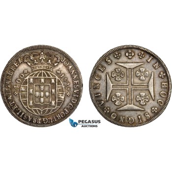 AD639, Portugal, João, Prince regent, 400 Reis 1823, Lisbon, Silver, Toned AU+