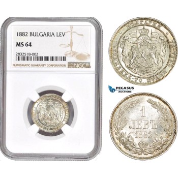 AD649, Bulgaria, Alexander I, 1 Lev 1882, St. Petersburg, Silver, NGC MS64