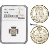 AD715, Canada, Edward VII, 5 Cents 1907, Silver, NGC AU58