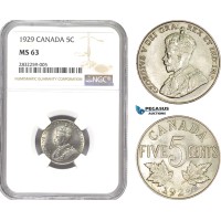 AD716-R, Canada, George V, 5 Cents 1929, NGC MS63